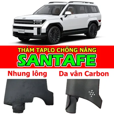 Thảm Taplo cho xe HYUNDAI SANTAFE Nhung lông, Da vân Carbon, Da vân Gỗ
